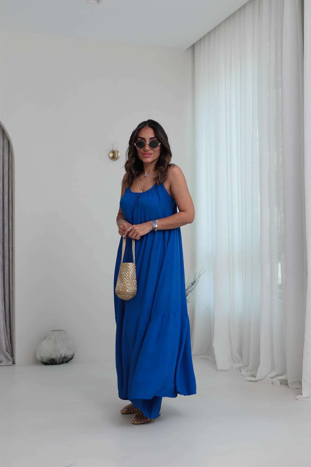 1387 Askıları Ayarlanabilir Viskon Maxi Elbise SAKS