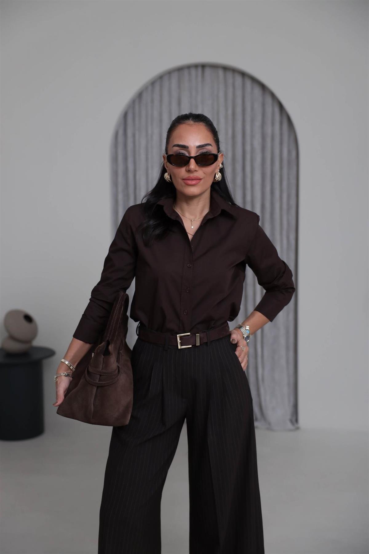 7100 Vatkalı Poplin Gömlek ACI KAHVE