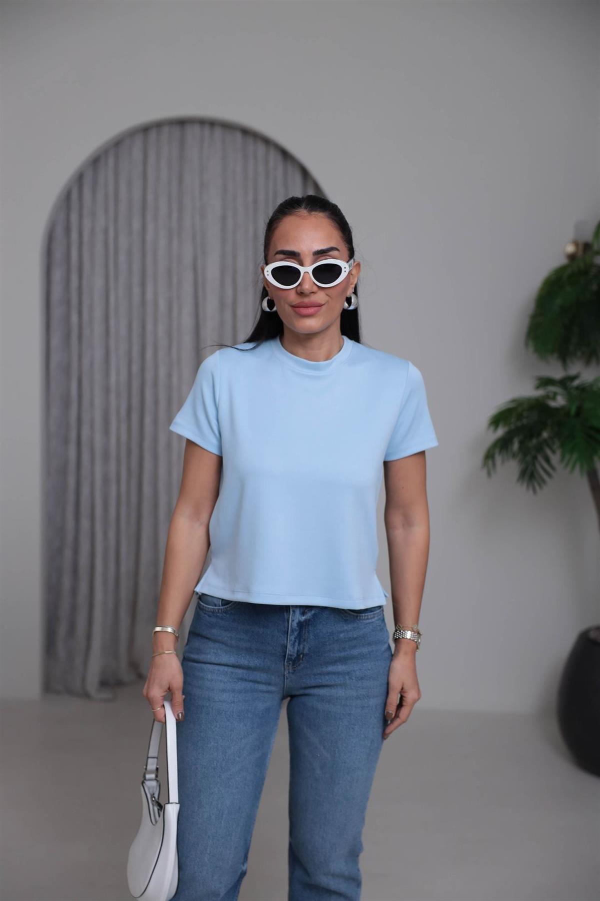 1120 Bisiklet Yaka Kısa Modal Tshirt BEBE MAVİ