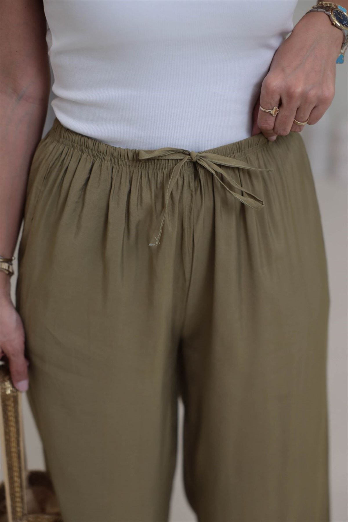 9819 Beli Bağcıklı Cupra Pantolon HAKİ YEŞİL