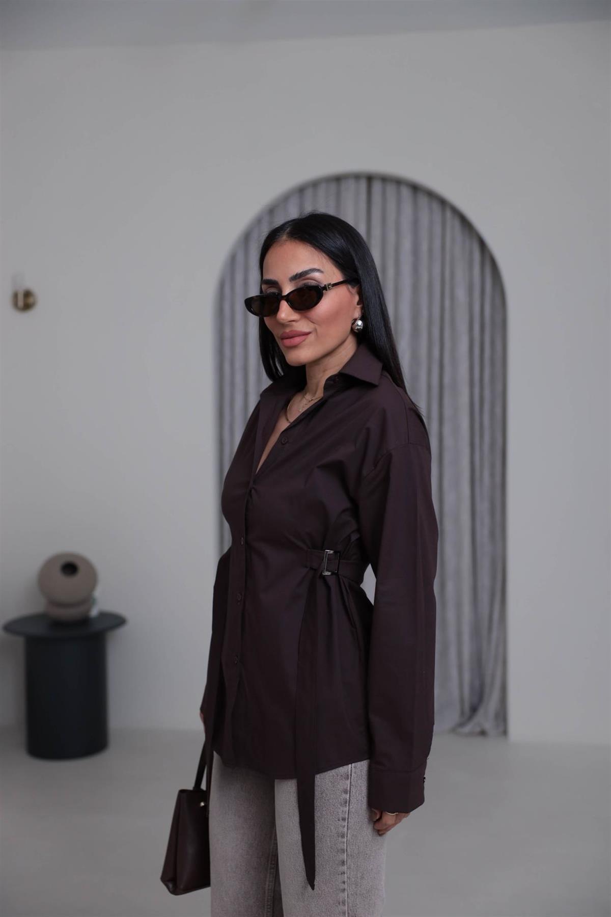 7176 Beli Kemer Detaylı Gömlek ACI KAHVE