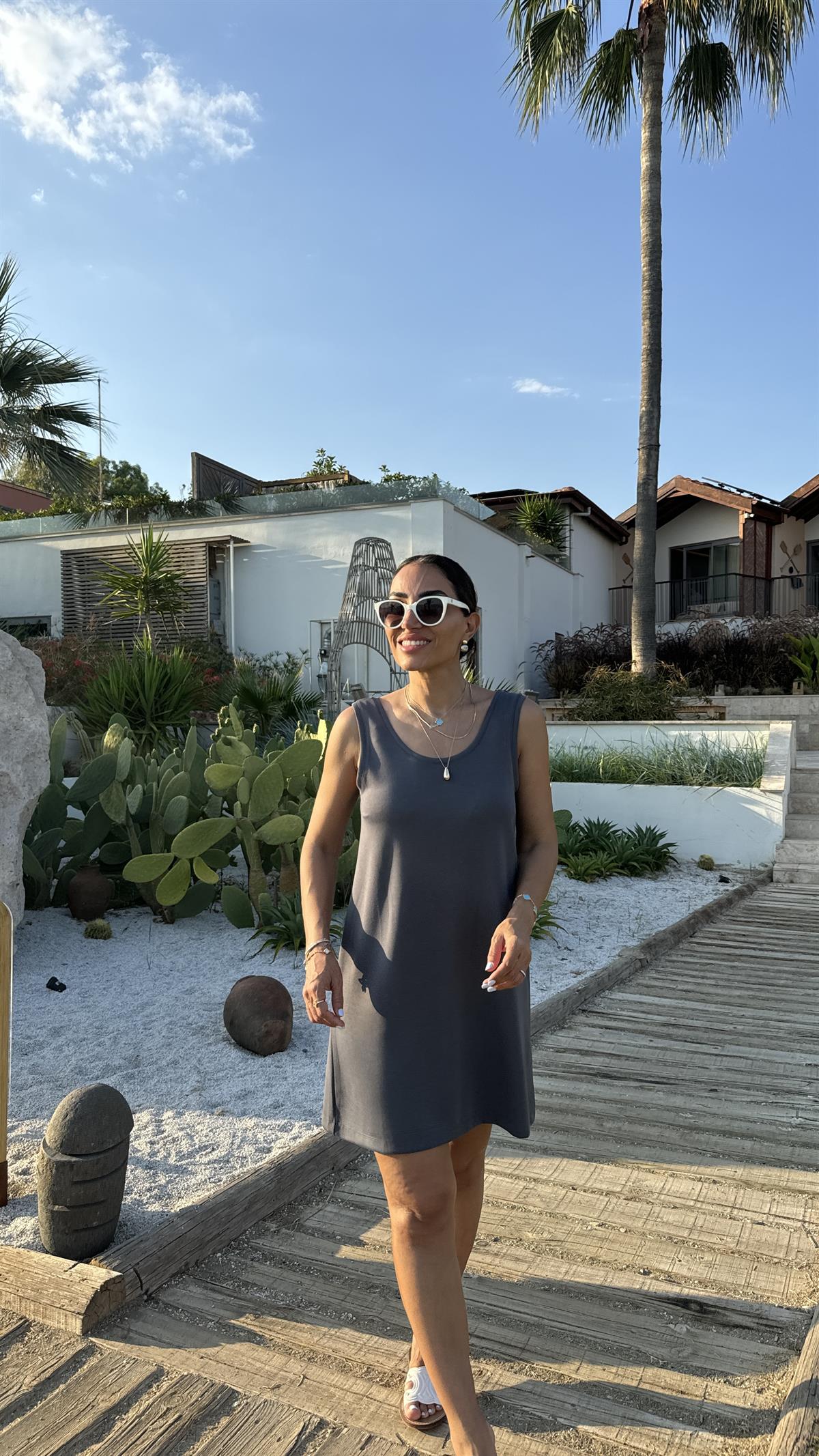 6508 Askılı Modal Elbise ANTRASİT