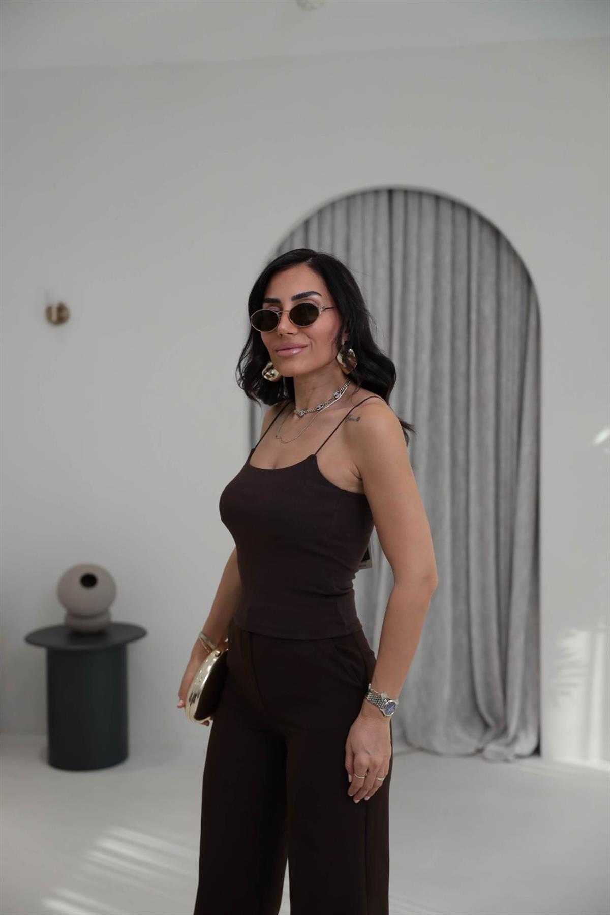 4829Y Lastik Askılı Pamuklu Atlet KAHVE