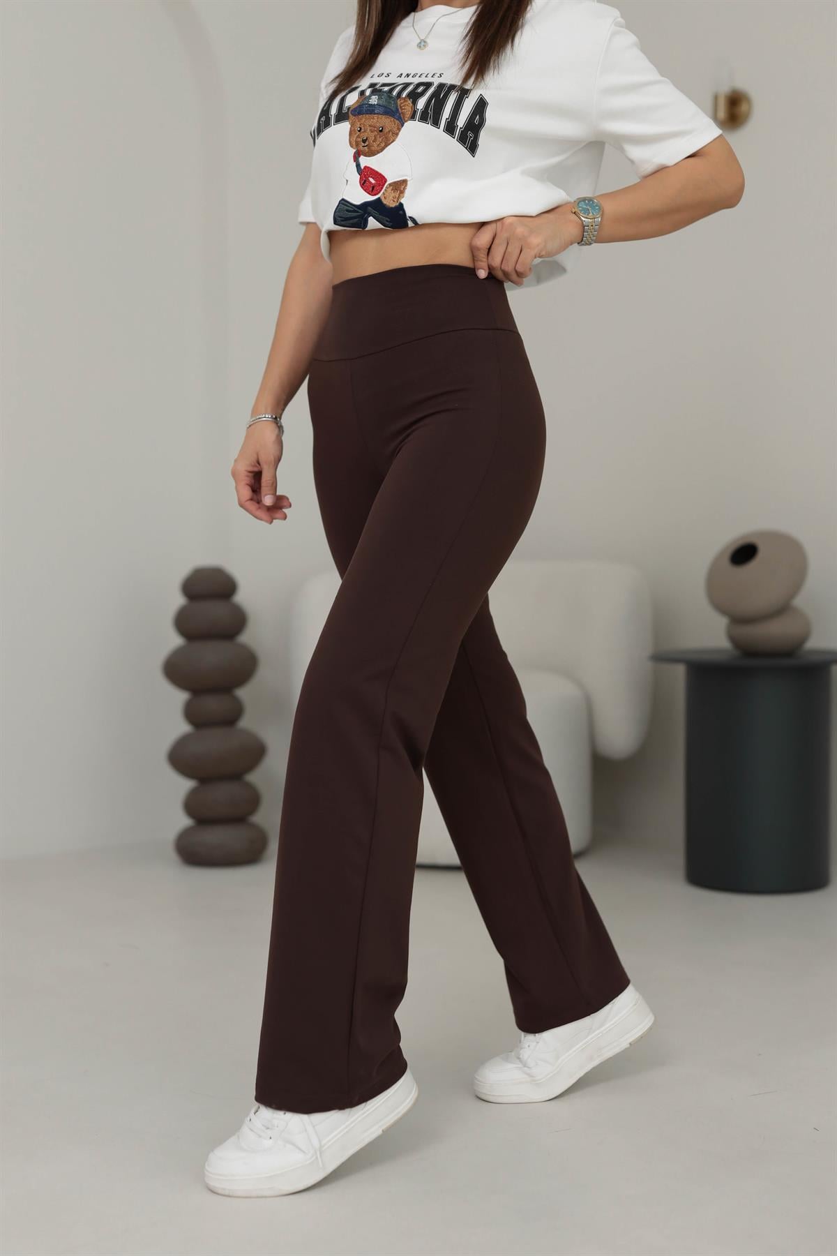 Oys Yüksek Bel Flare Pantolon KAHVE