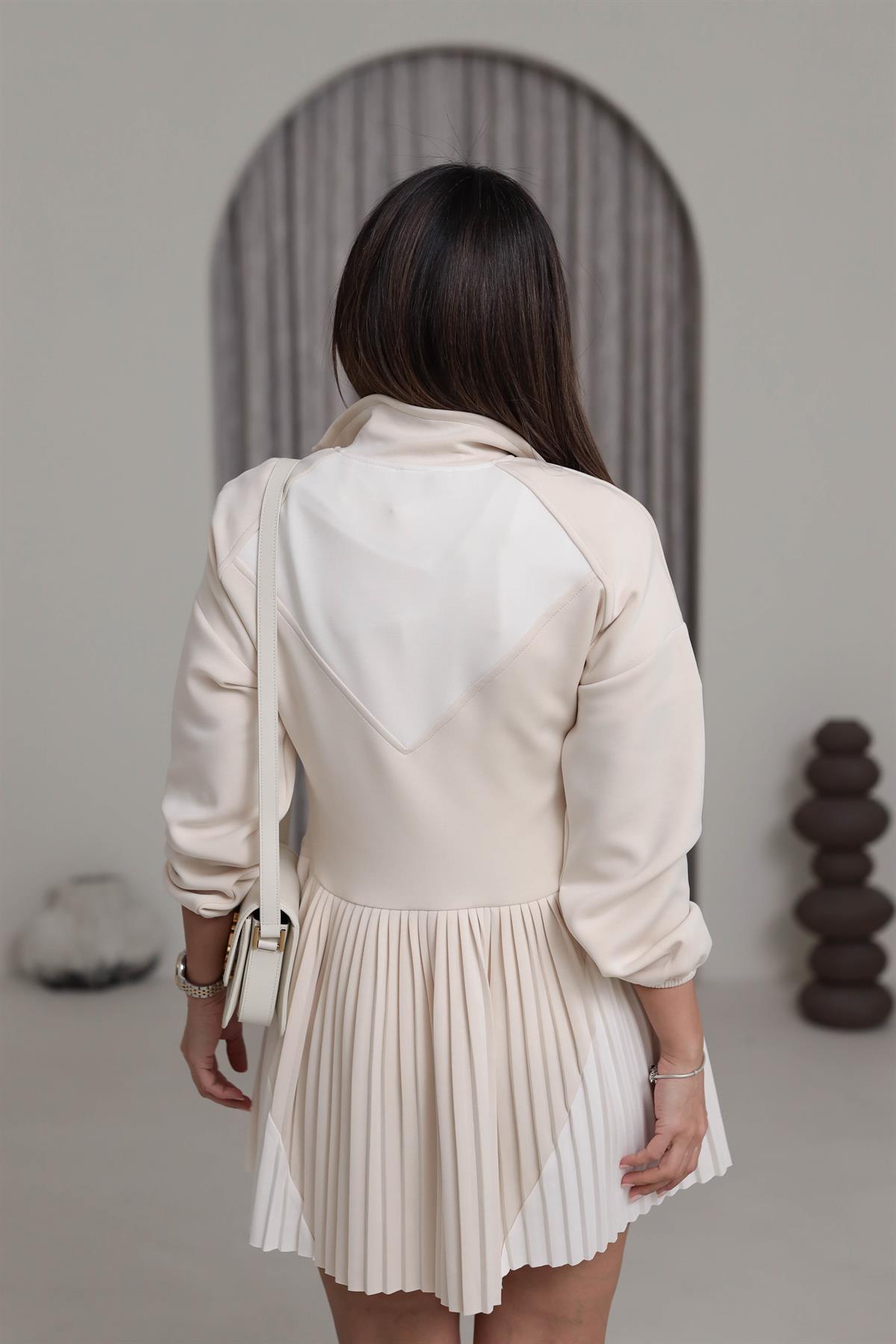 5903 Eteği Pliseli Modal Sweat Elbise KREM