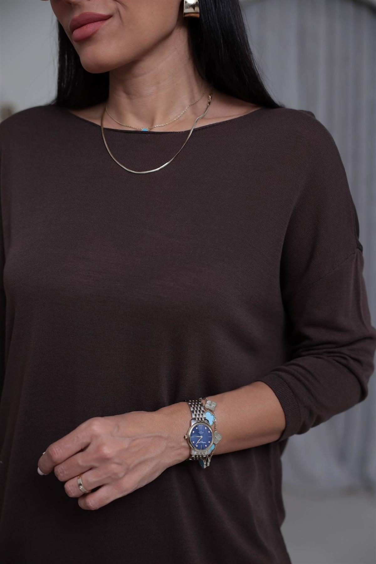 928 Truvakar Kol Viskon Triko Bluz KAHVE