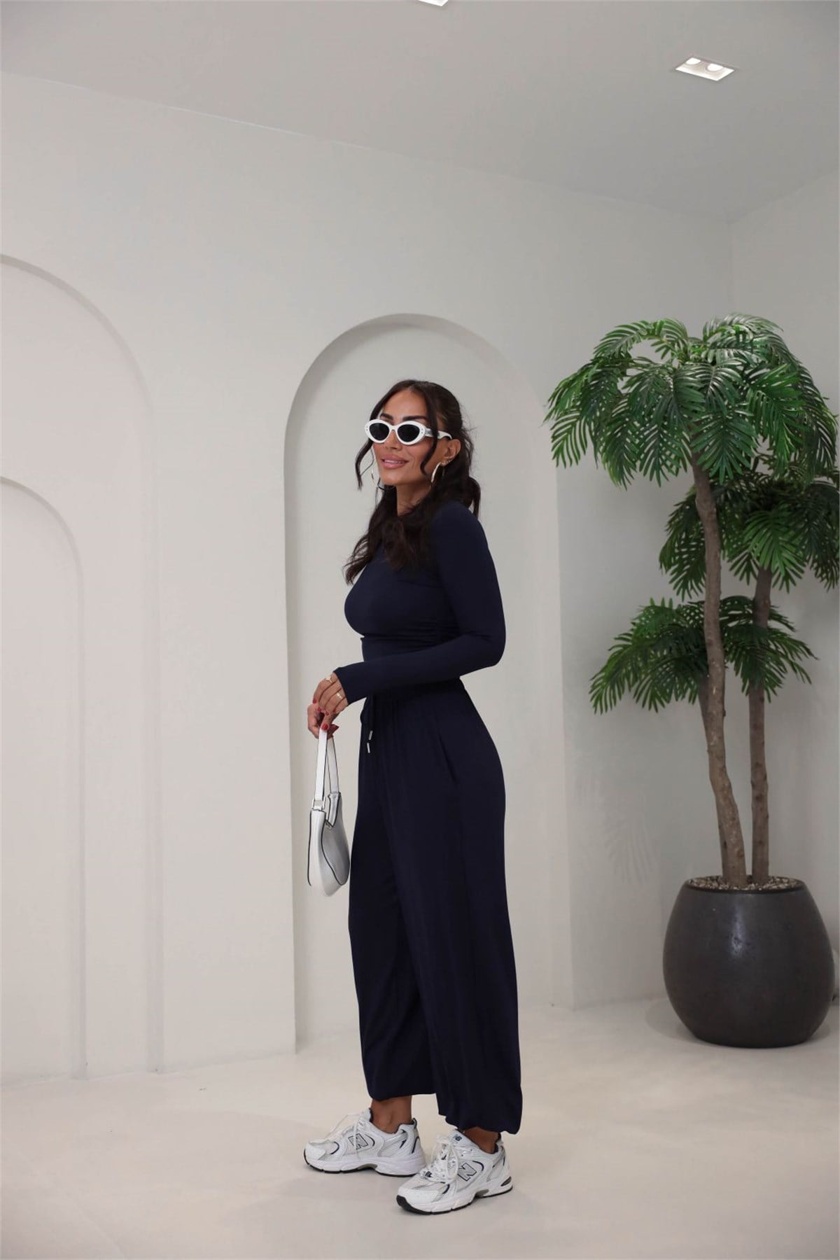 4289 Modal Drape Detaylı Şalvar Kesimli Bluz Pantolon Takım LACİVERT