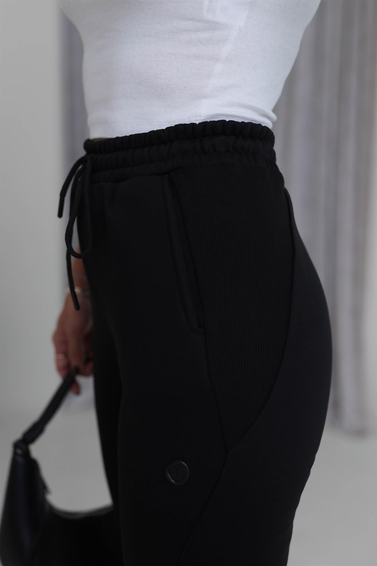 7314 Ribanalı Bel Lastikli 3 iplik Şardonlu Eşofman Altı SİYAH