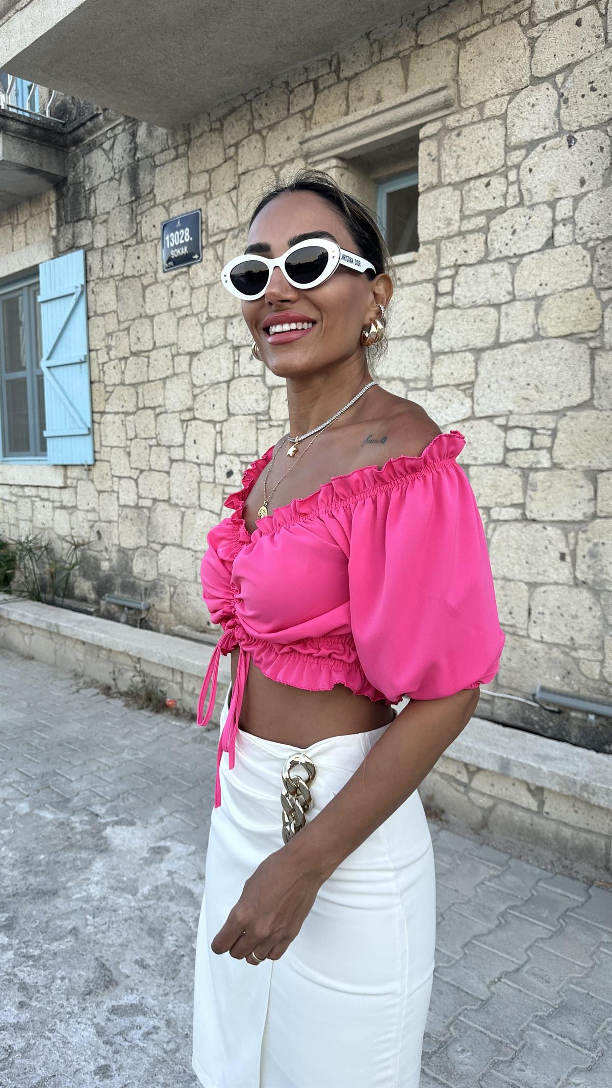 4580 Jessica Kumaş Önü Büzgülü Bluz