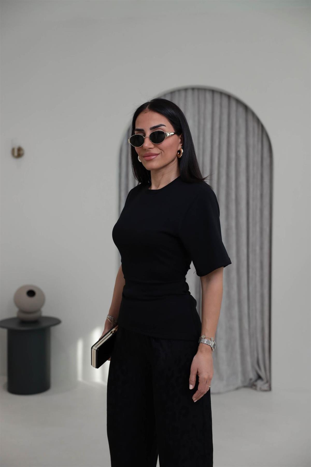 4238 Arkadan Bağlamalı Modal Tshirt SİYAH