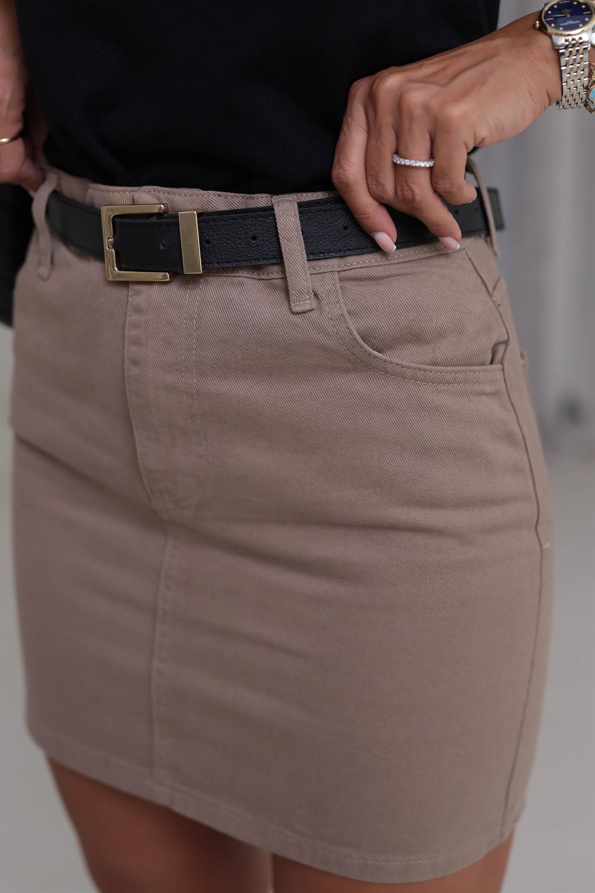 0257 Mini Kot Etek KOYU BEJ