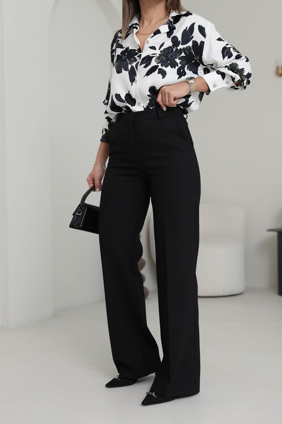 6505 Palazzo Kumaş Pantolon SİYAH