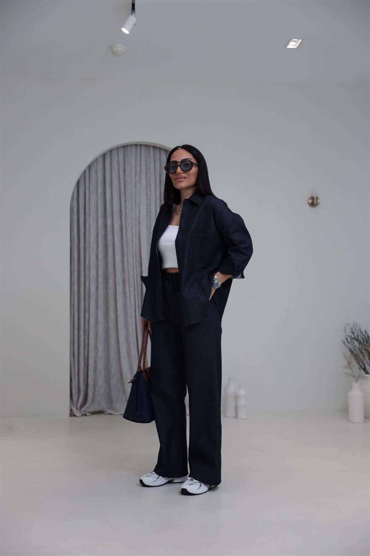 3012 Likralı Gömlekli Kot Takım LACİVERT