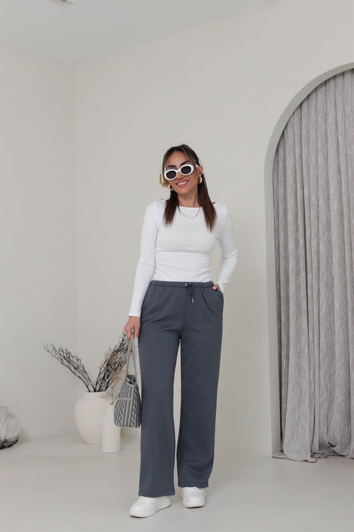 Beli Lastikli Yumuşak Doku Şardonlu Eşofman Altı ANTRASİT