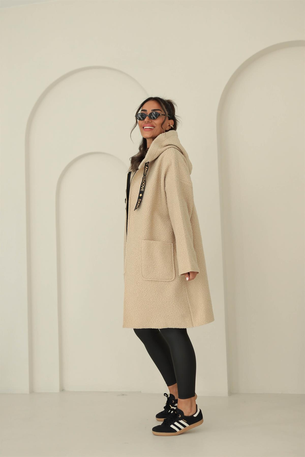 6617 Arma Gold Detaylı Buklet Kaban BEJ