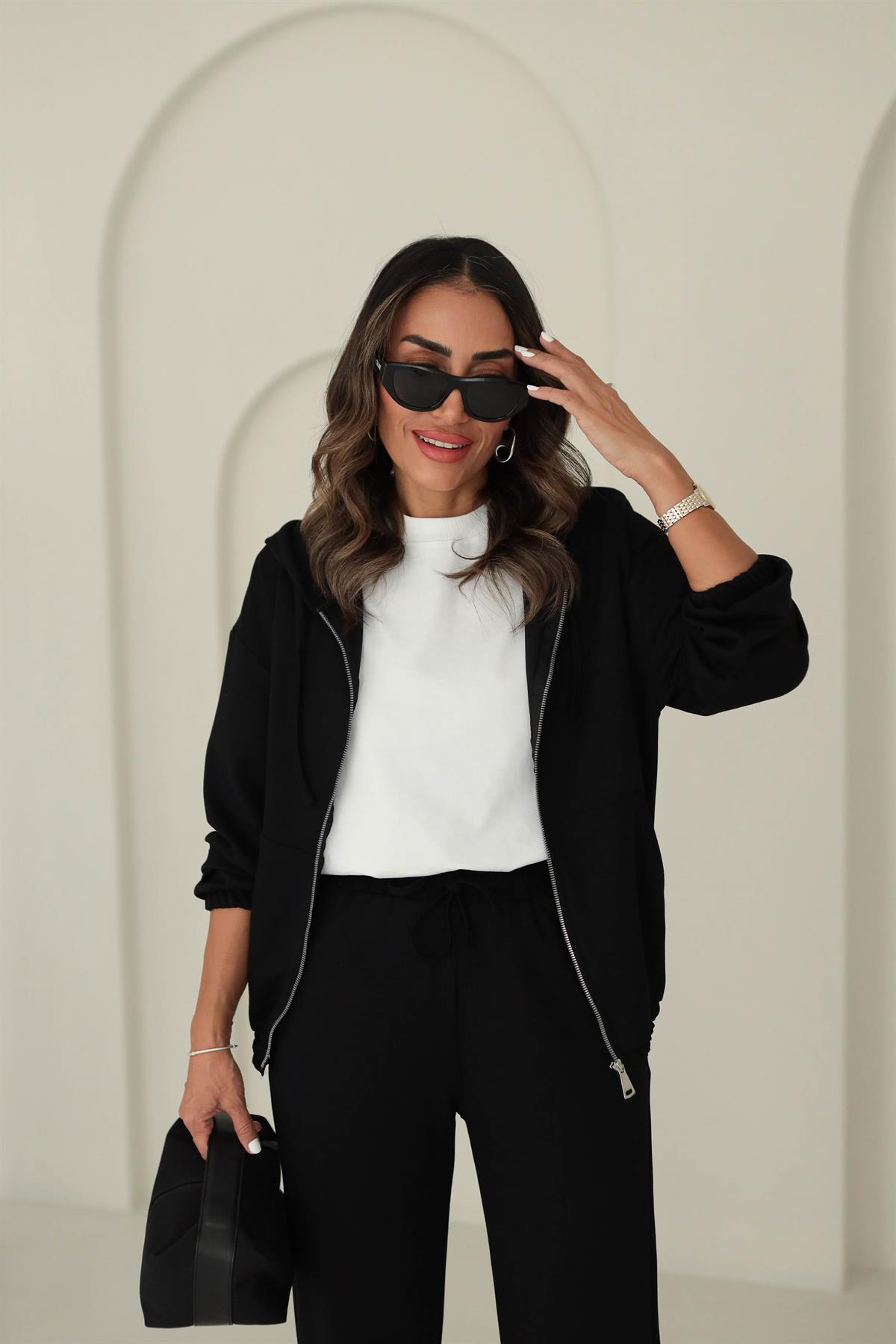 0091 Bel Lastikli Modal Kumaş Takım SİYAH