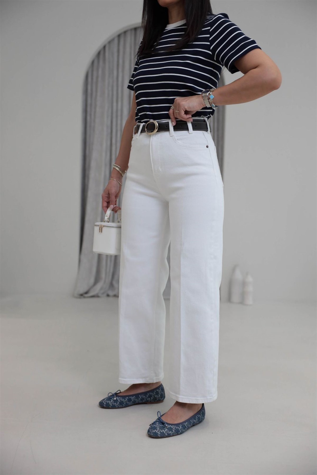 Kemerli Yüksek Bel Culotte Jean EKRU