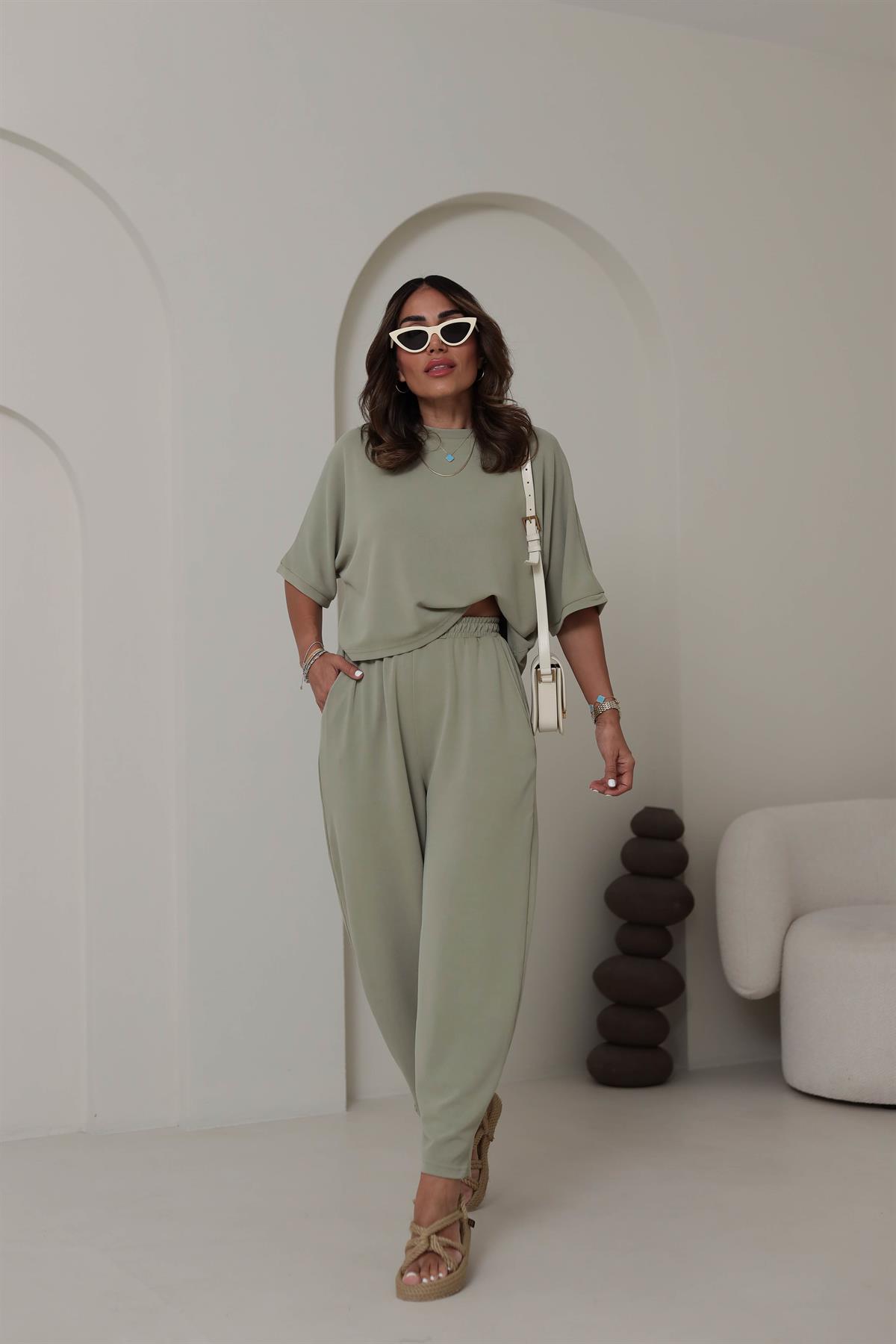 8559 Modal Kumaş Dökümlü Takım HAKİ YEŞİL