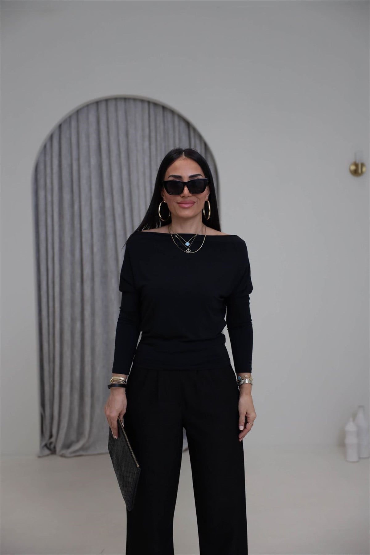 7221 Degaje Yaka Modal Bluz SİYAH