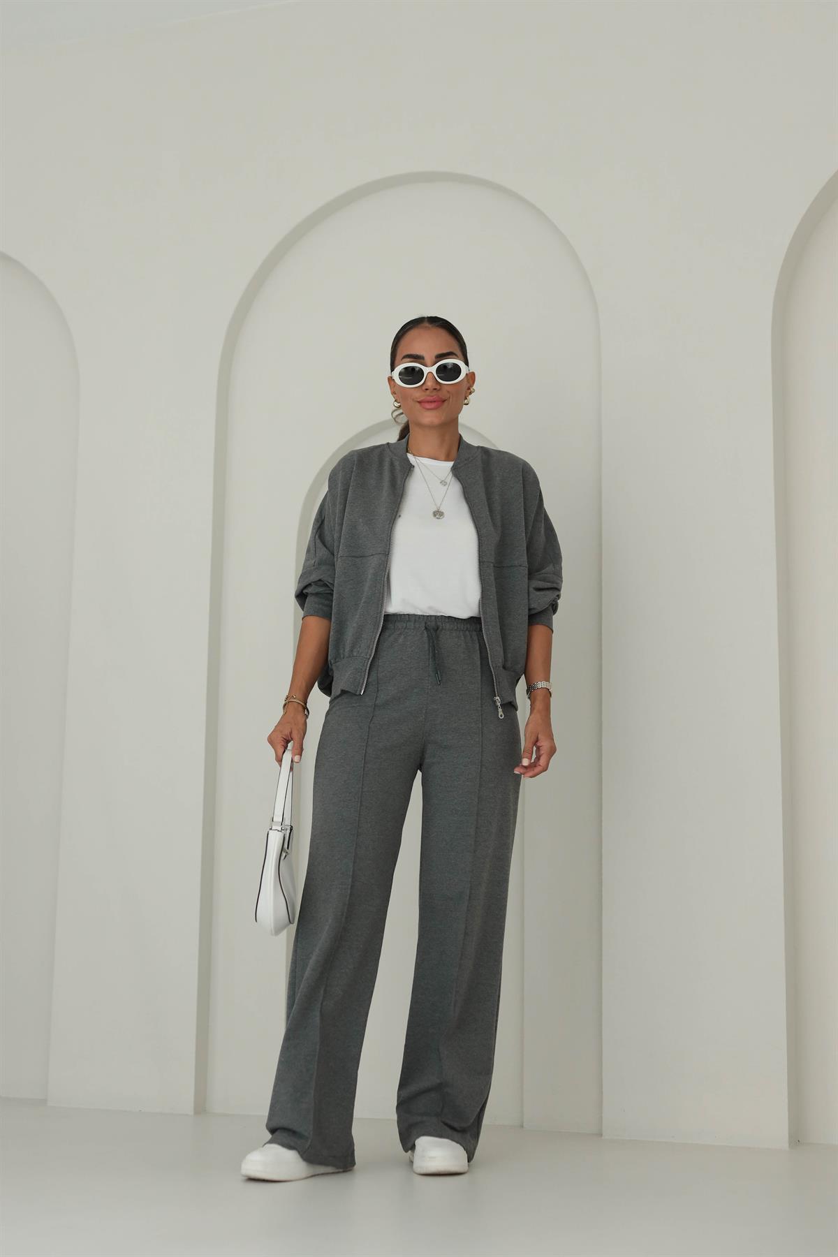 8606 Fermuar Detaylı Sweat Eşofman Takım