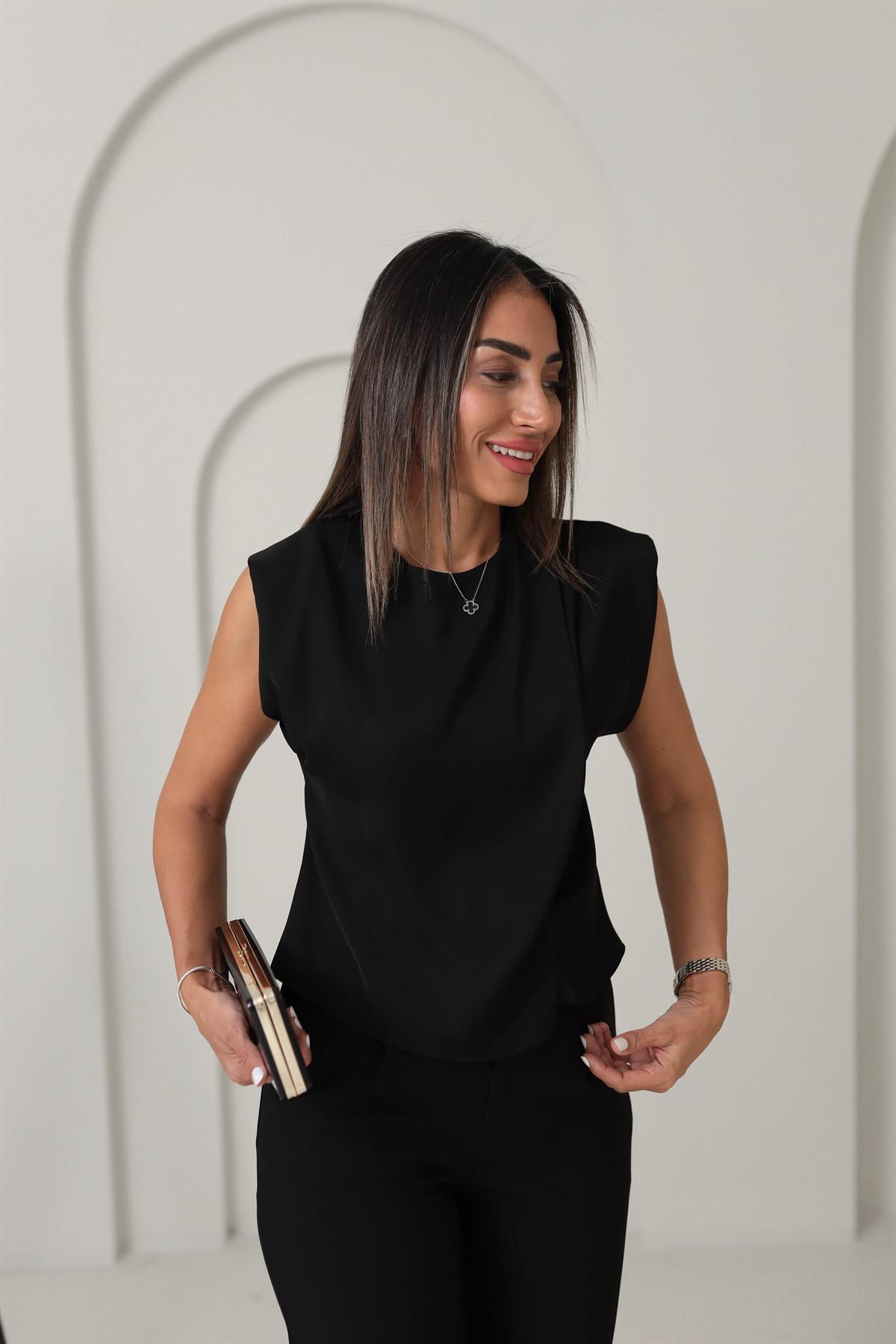 6323 Saten Bluz SİYAH