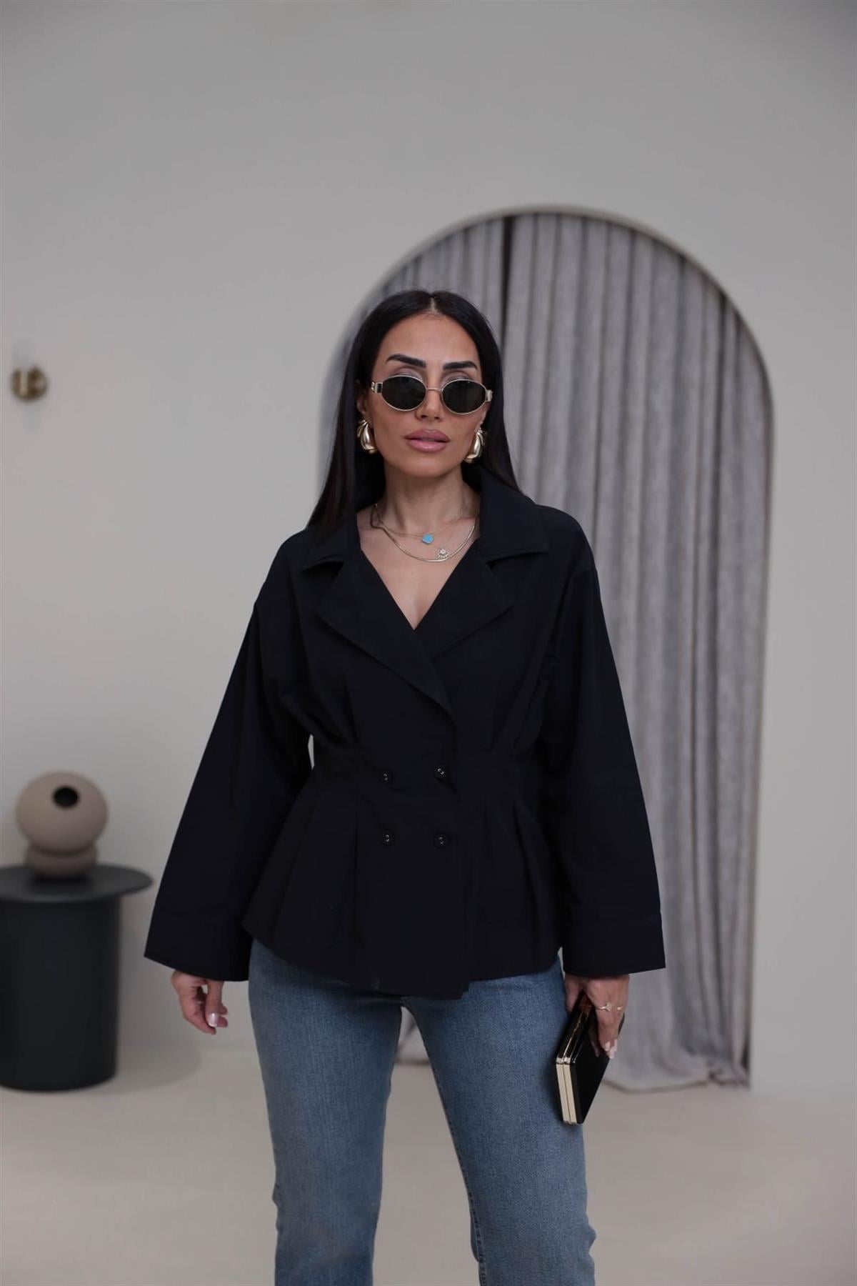 3242 Dört Düğmeli Tasarım Gömlek SİYAH