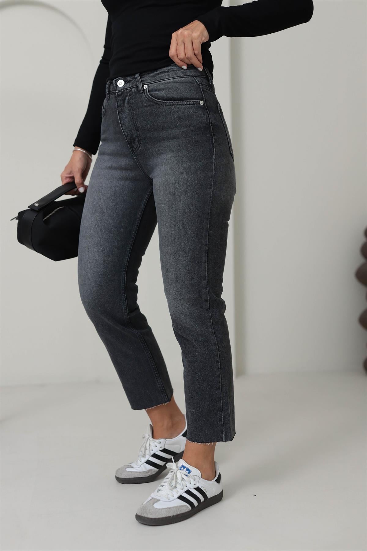 ZA Lazer Kesikli Boyfit Jean ANTRASİT