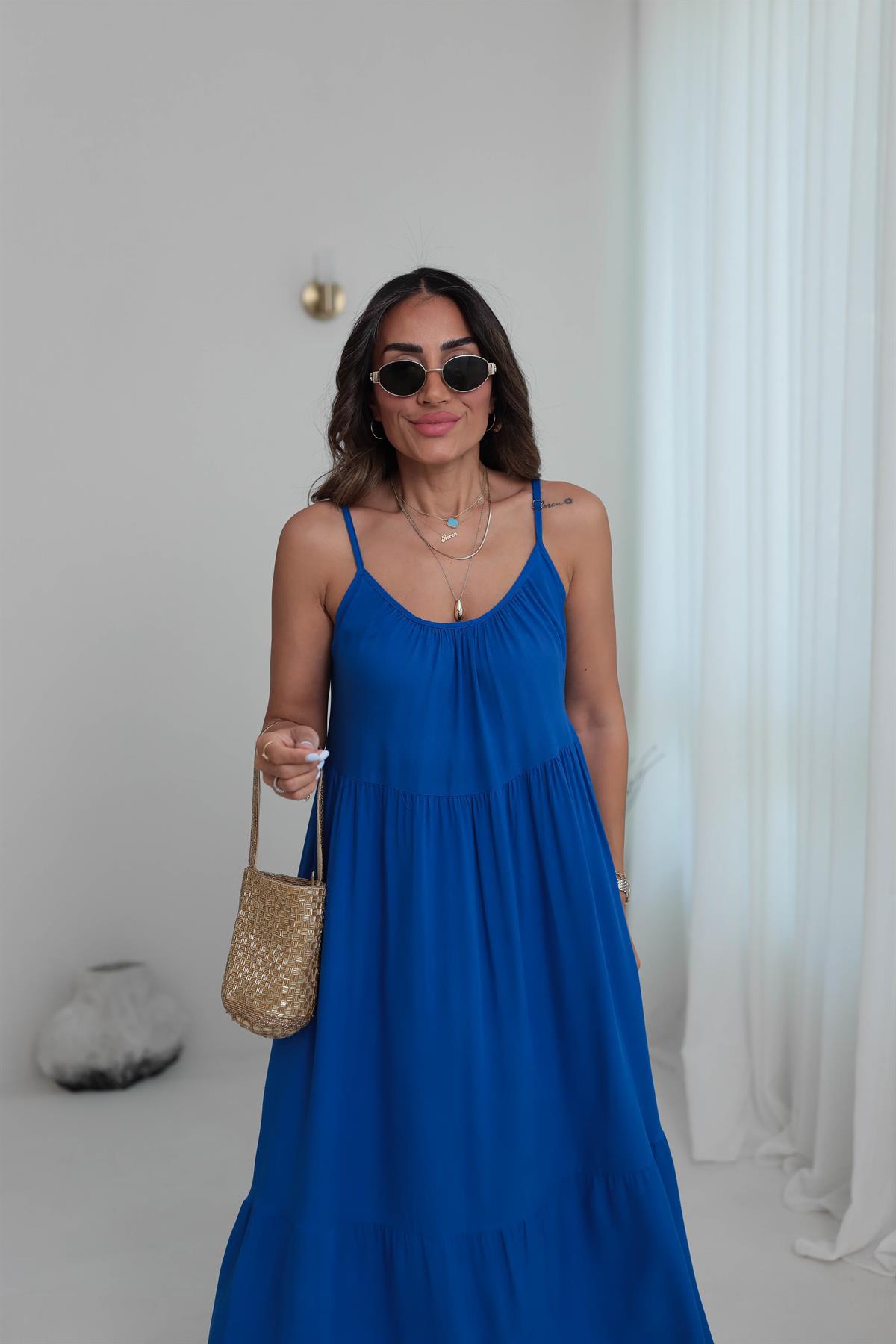 1387 Askıları Ayarlanabilir Viskon Maxi Elbise SAKS