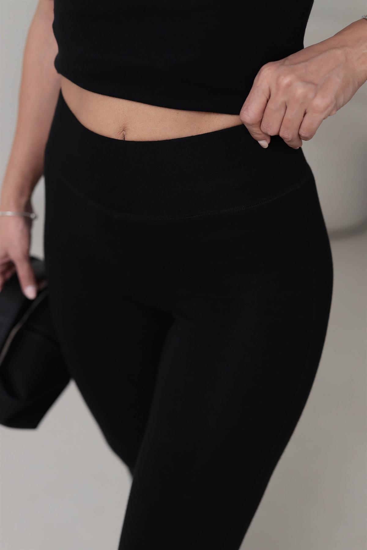 4135 Geniş Kemerli İspanyol Paça Pamuklu Pantolon SİYAH