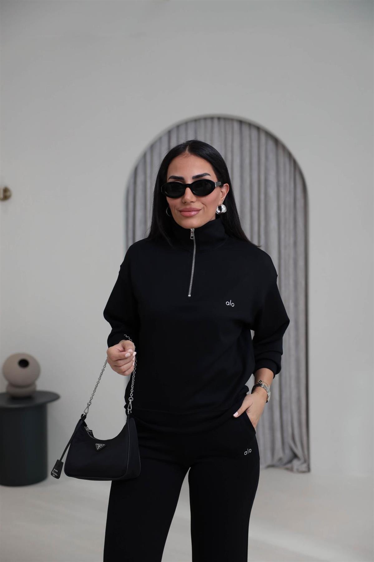 1029 Yarım Fermuarlı Gümüş Yazılı Modal Takım SİYAH