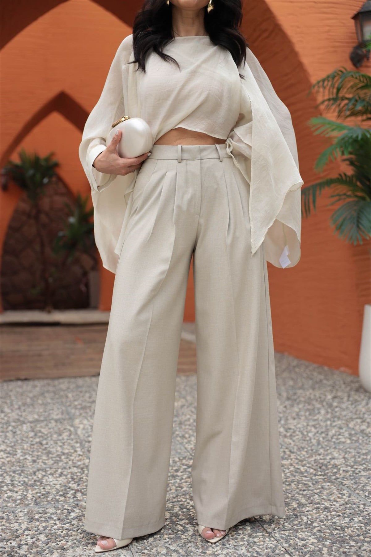 7363 Önü Pileli Geniş Paça Pantolon VİZON