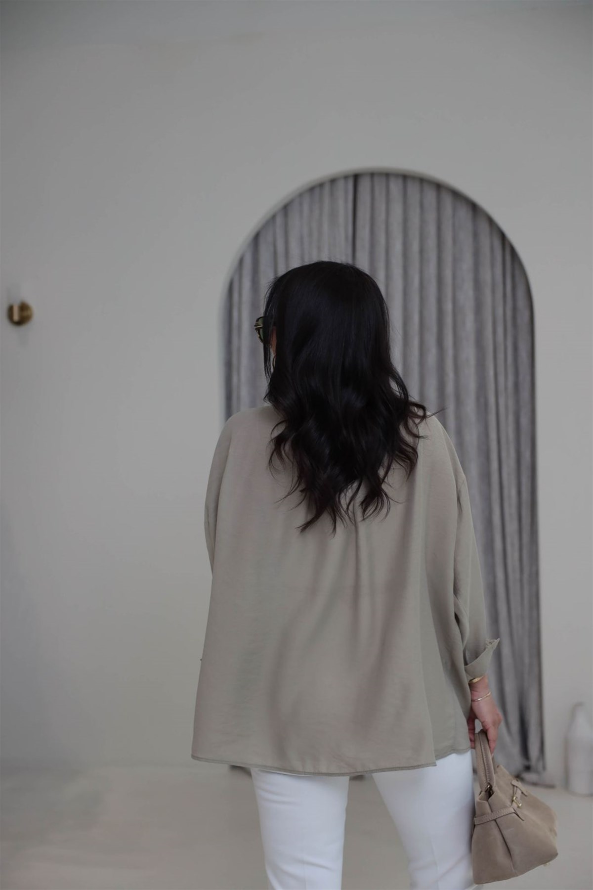 4612Y Tencel Omzu Düşük Oversize Gömlek OLİVE