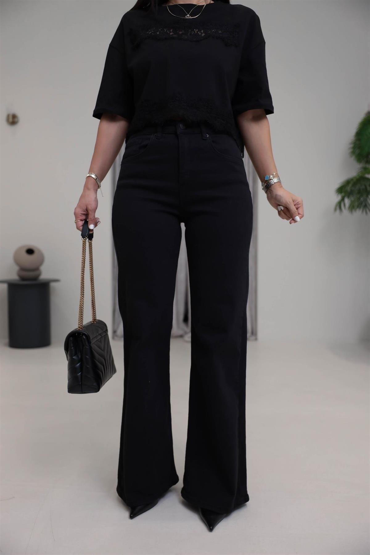 Yüksek Bel Wide Leg Jean KOYU SİYAH