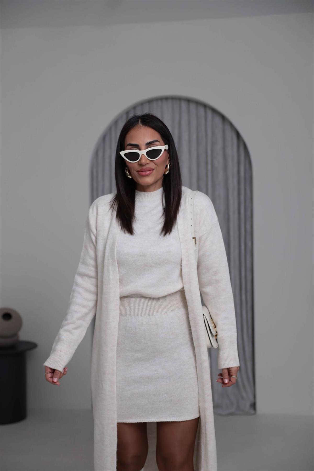 5245 Bluz Etek Hırkalı Takım KREM