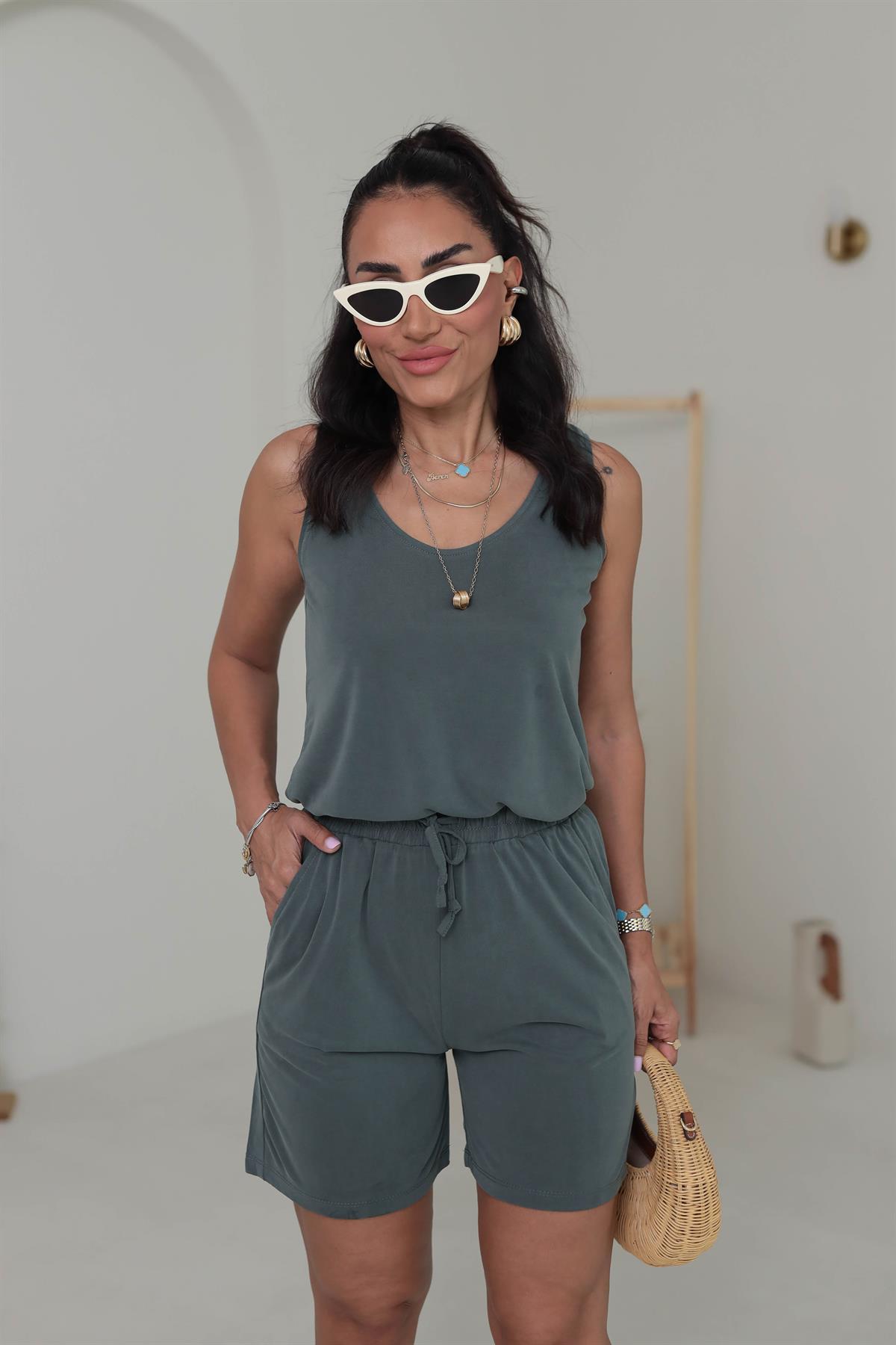 Kalın Askılı Şortlu Modal Takım HAKİ YEŞİL