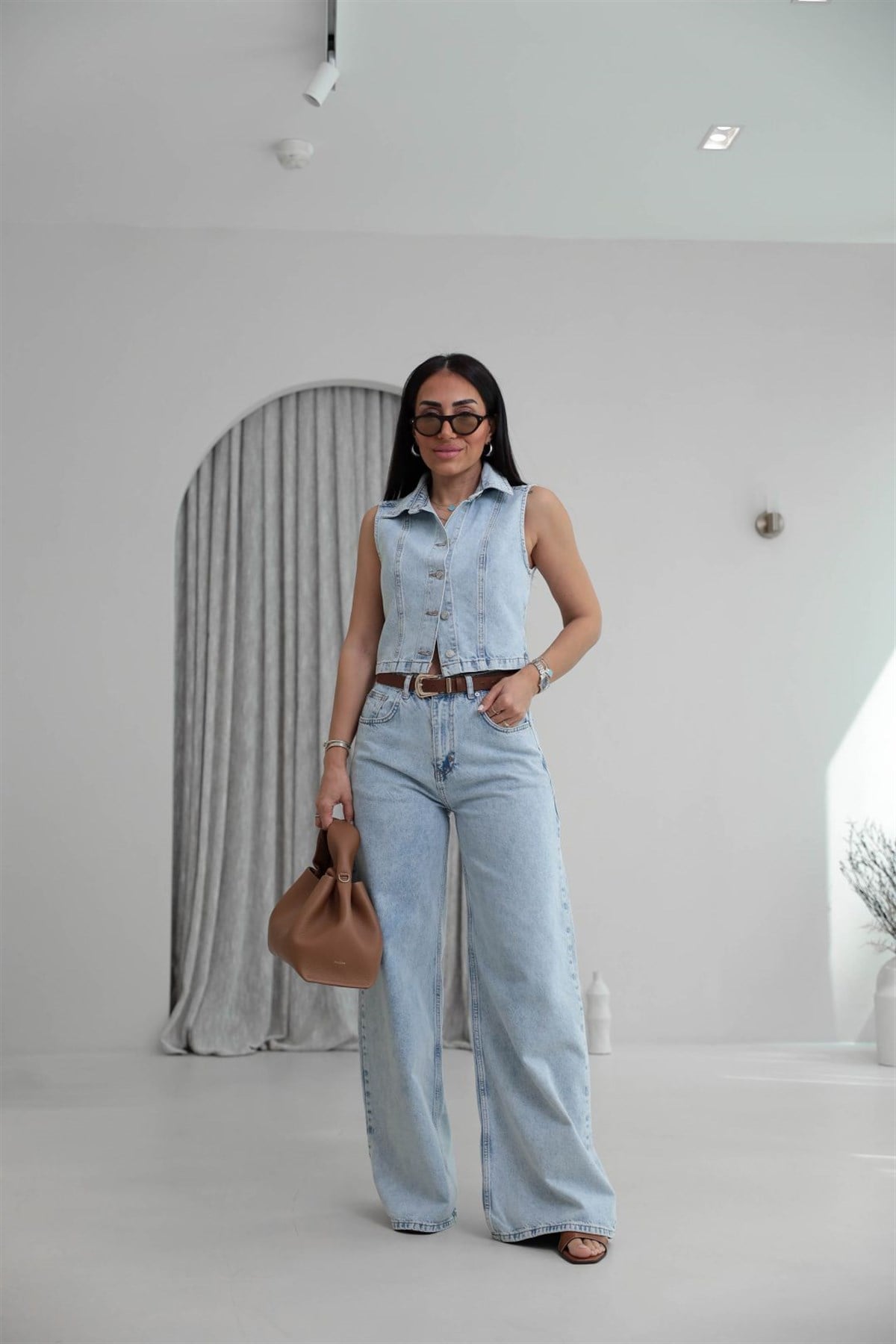 8229 Liyosel Pamuklu Denim Takım AÇIK MAVİ