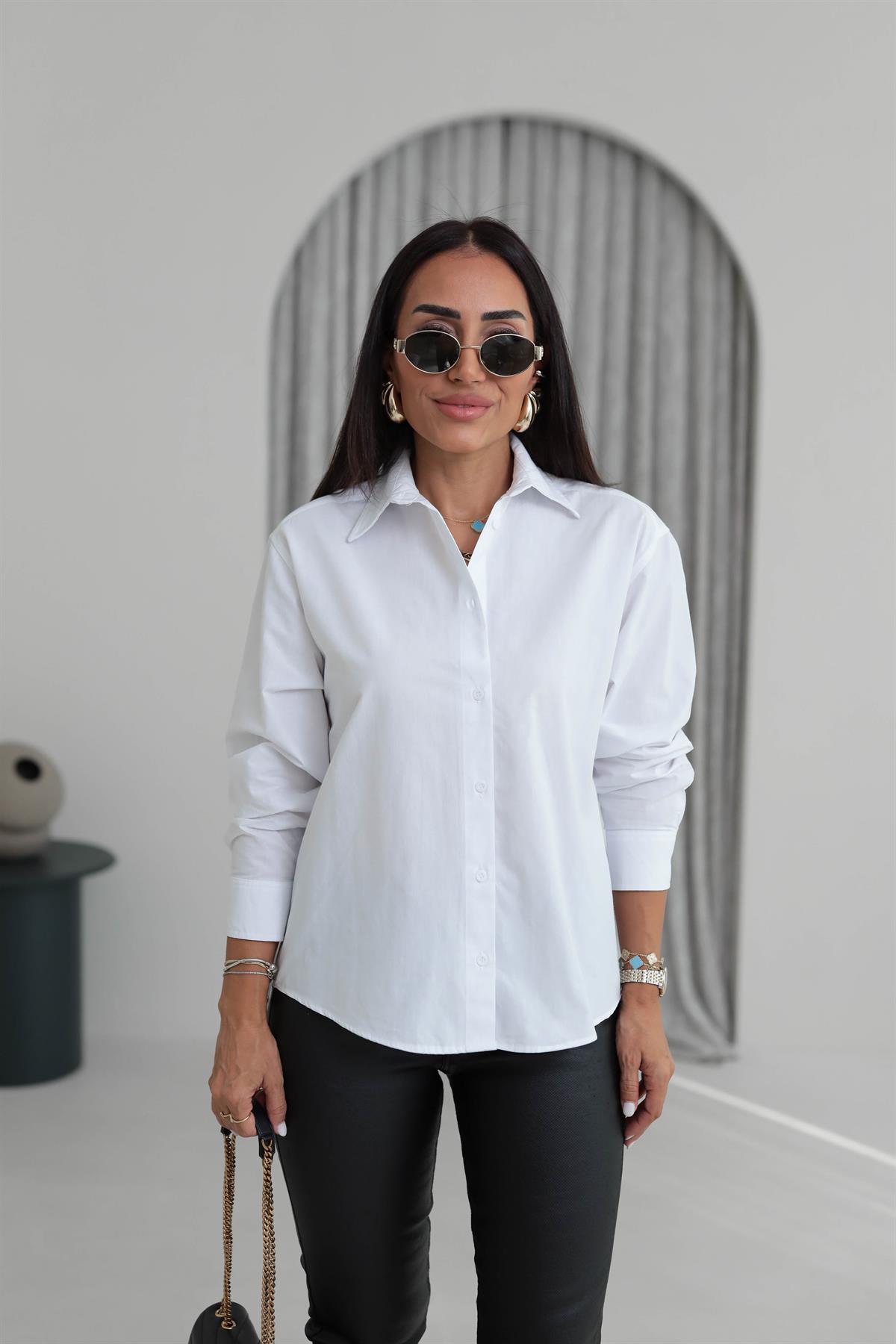 6985 Basic Pamuklu Gömlek BEYAZ