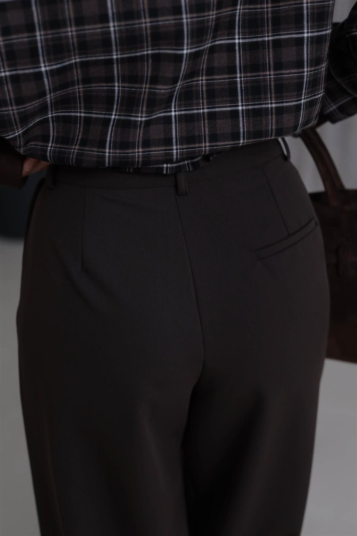 7708 Beli Pensli Paça Lastikli Pantolon ACI KAHVE