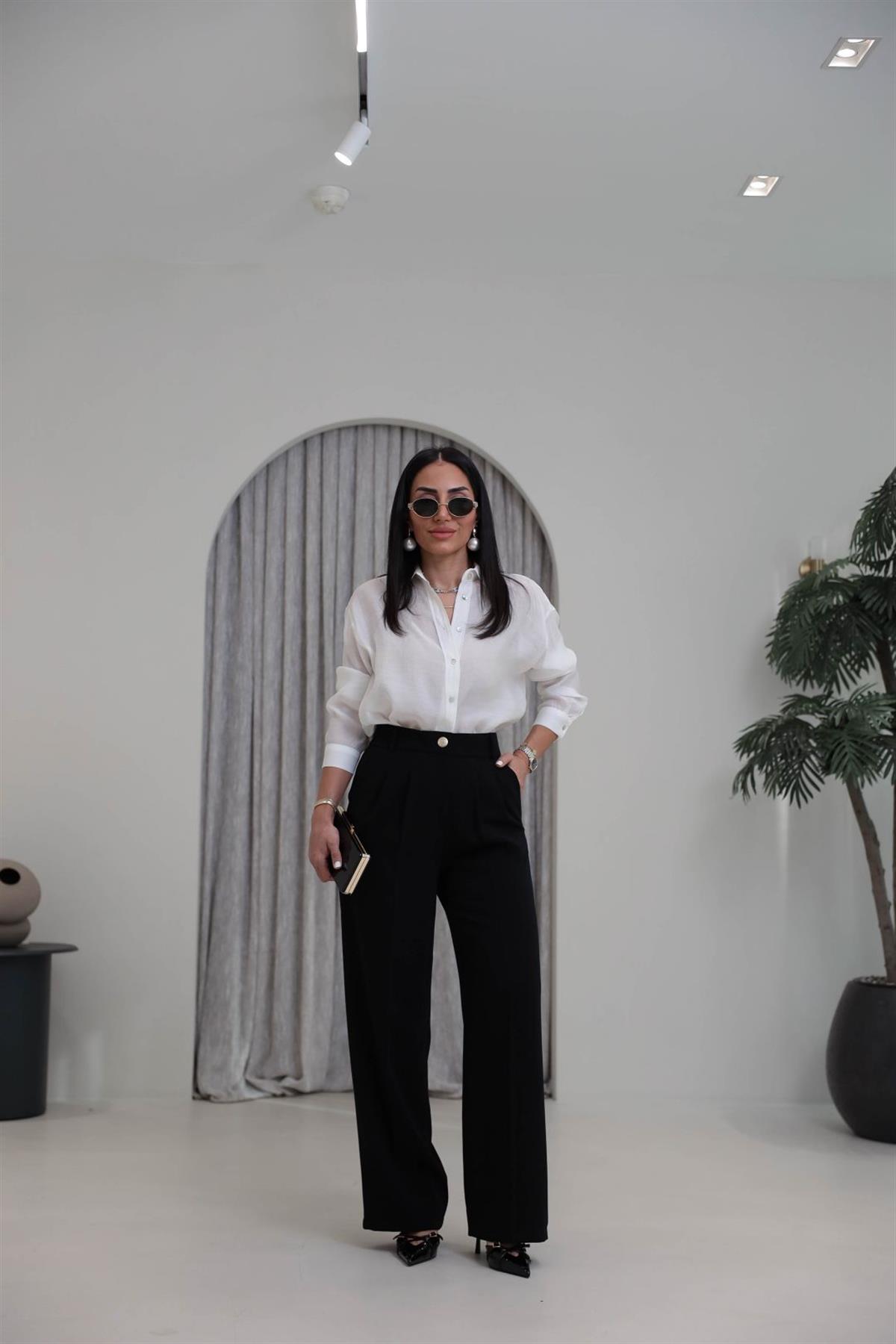 4386S Gold Düğmeli Palazzo Pantolon SİYAH