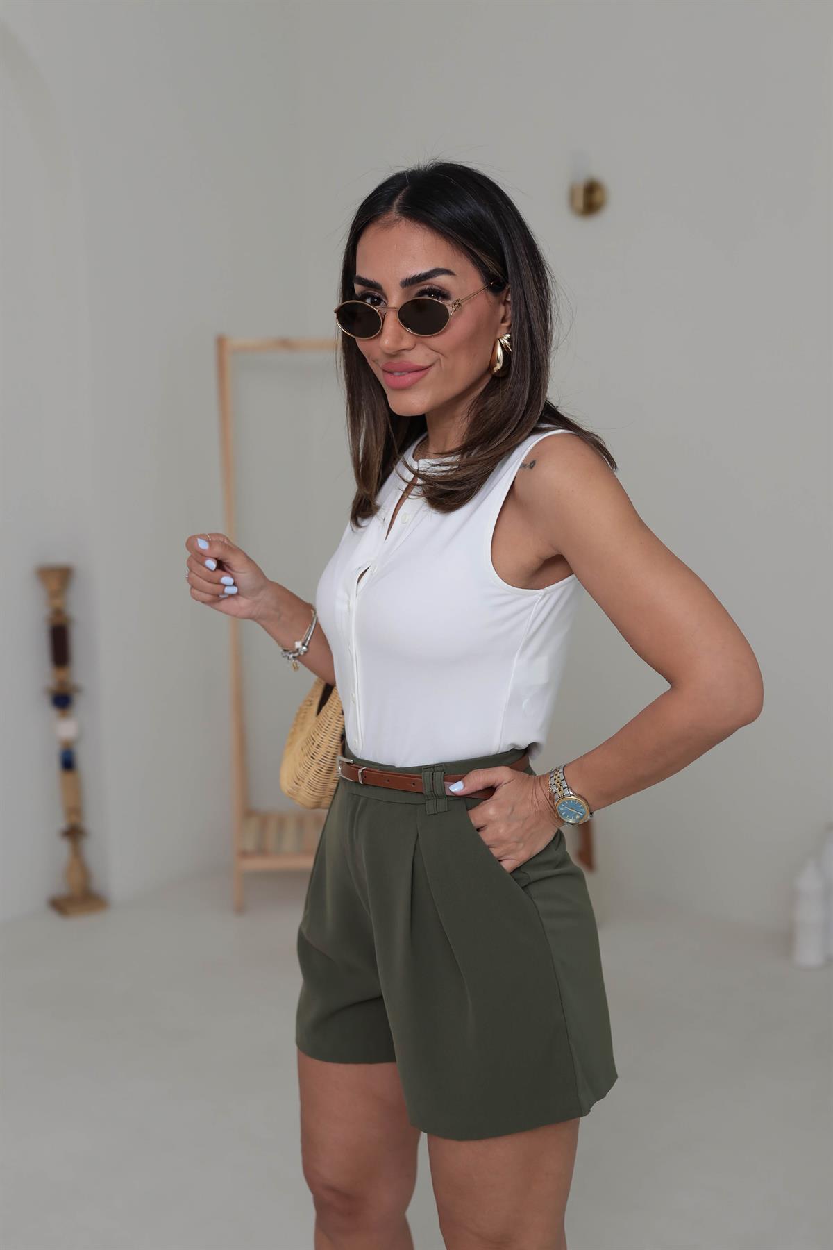 6729 Viskon Düğmeli Yelek EKRU