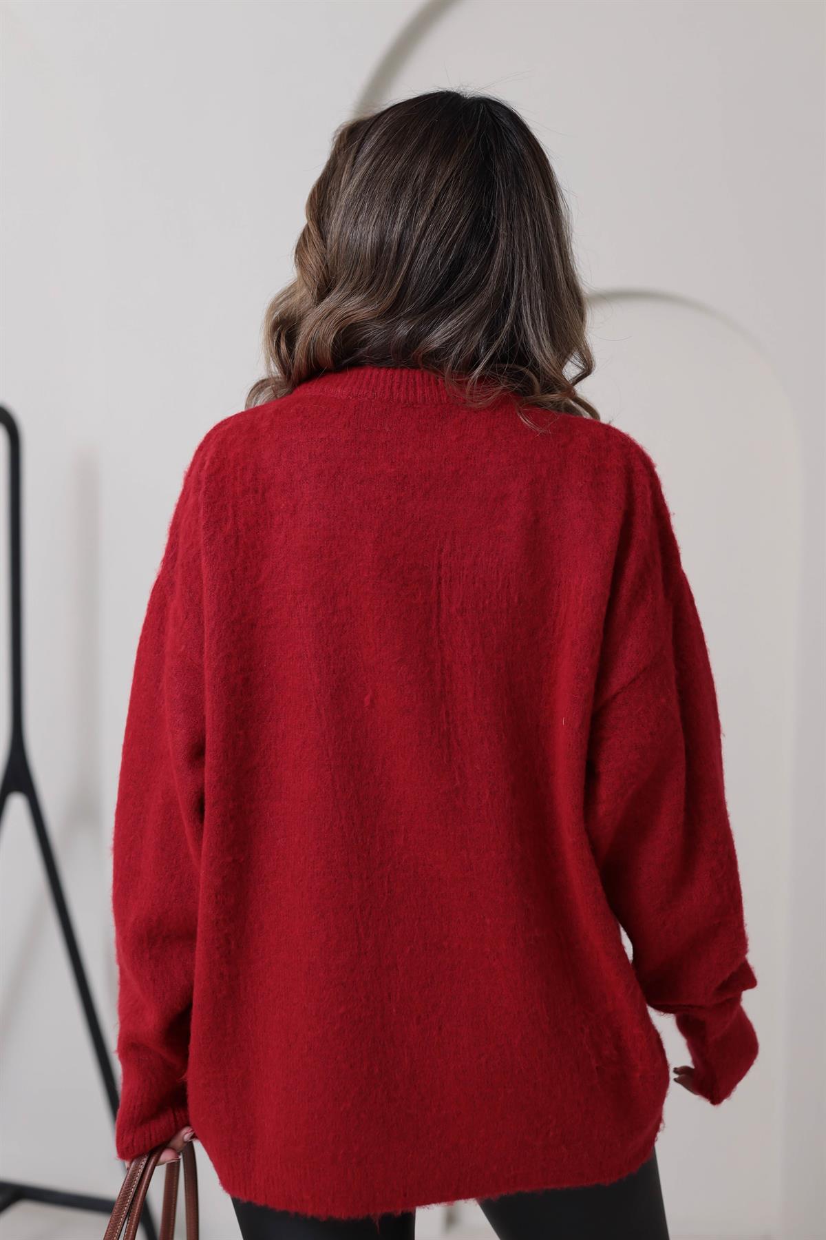 Bisiklet Yaka Yumoş Triko KIRMIZI