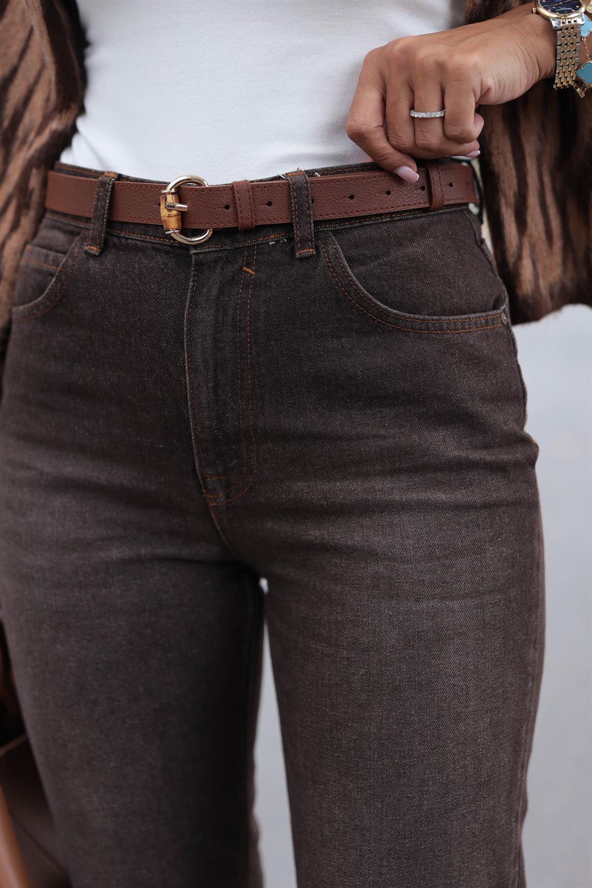 5396 Yıkamalı Geniş Flare Jean KAHVE