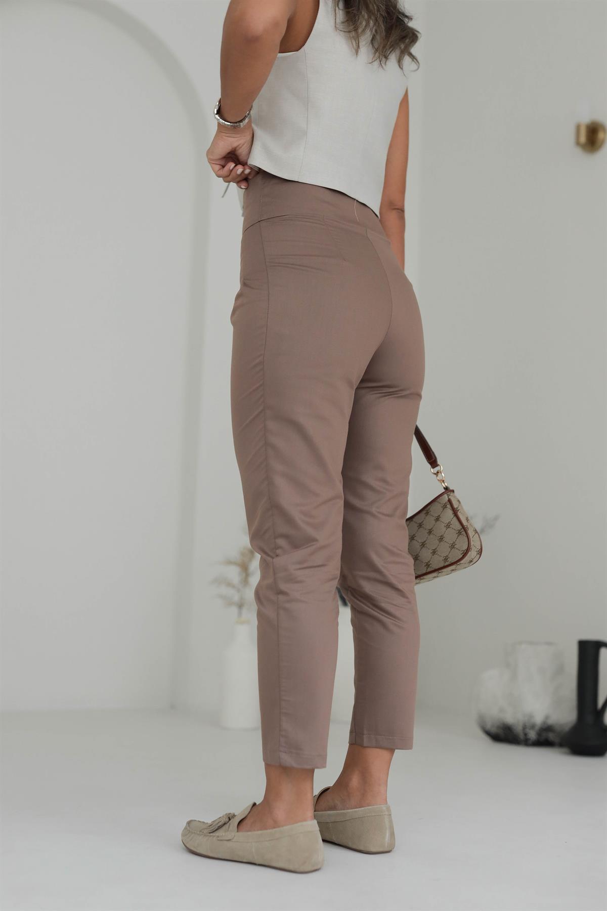Çift Kemerli Yüksek Bel Pantolon
