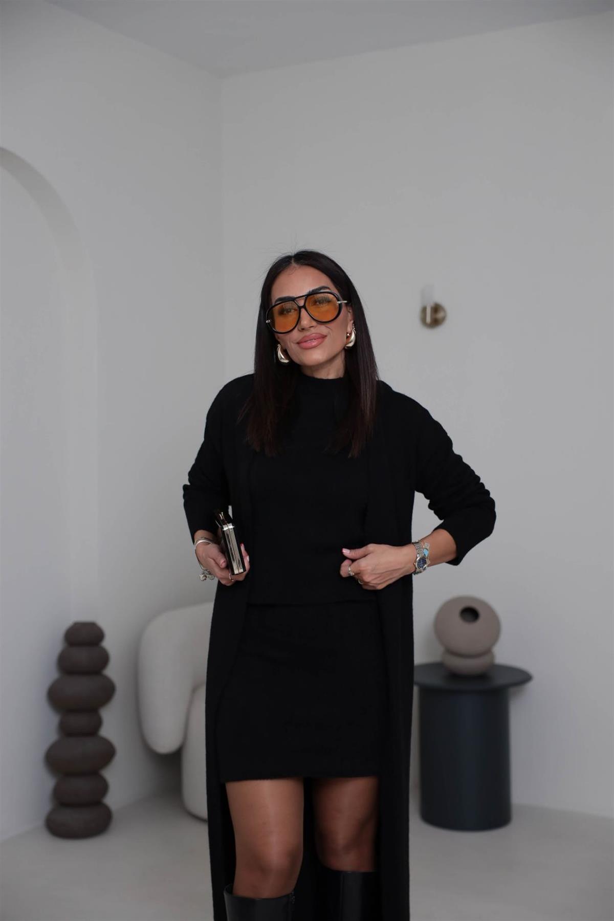 5245 Bluz Etek Hırkalı Takım SİYAH