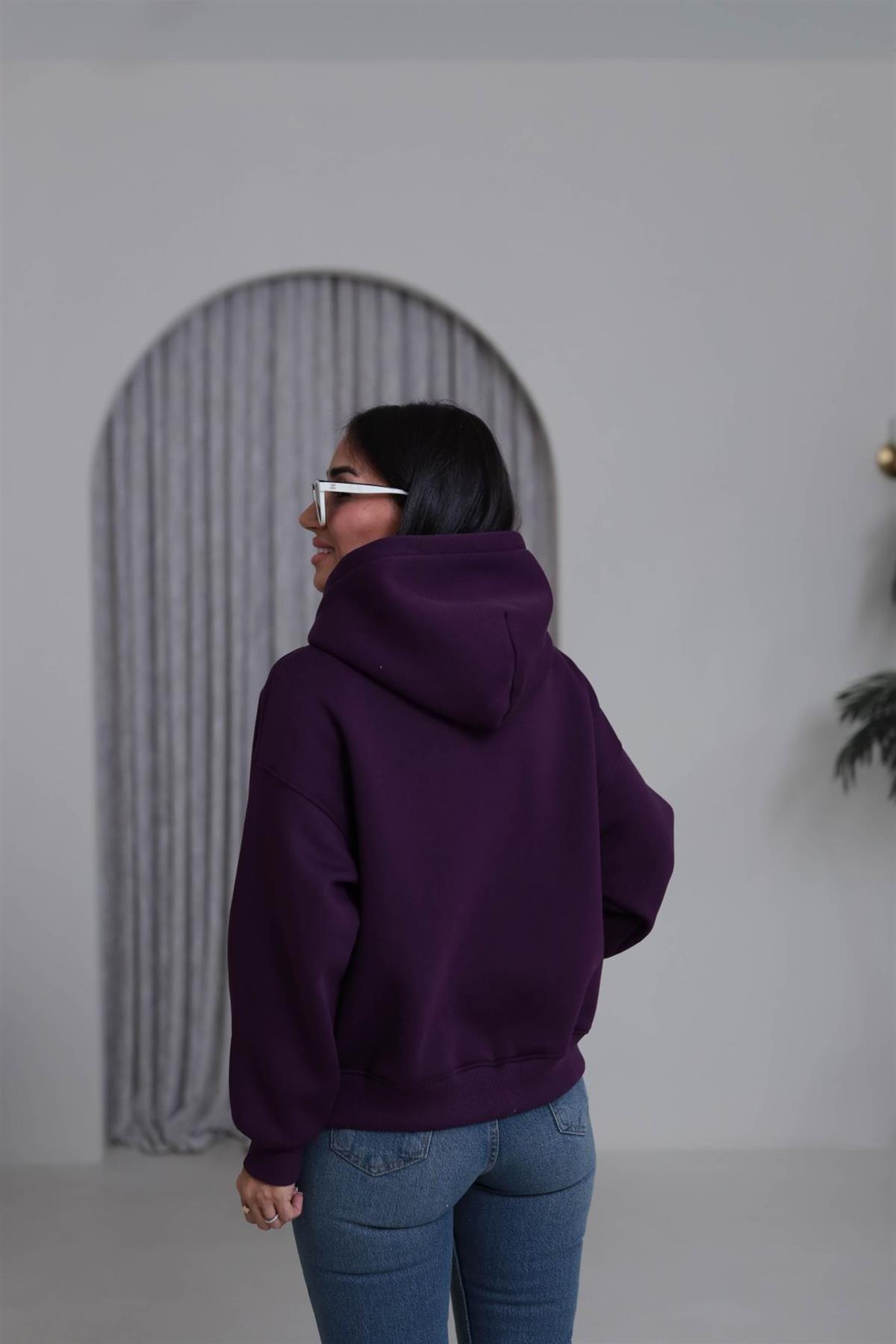 0822 Kapüşonlu Fermuarlı Şardonlu Sweatshirt MOR