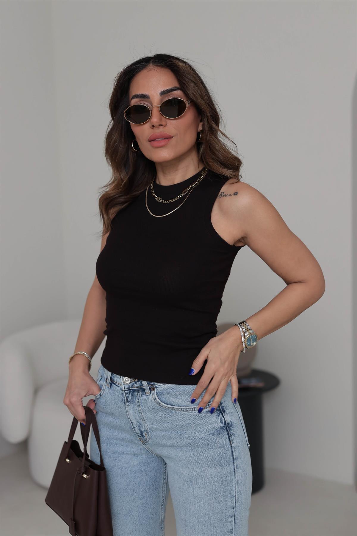 1125 Halter Yaka Pamuklu Atlet KAHVE