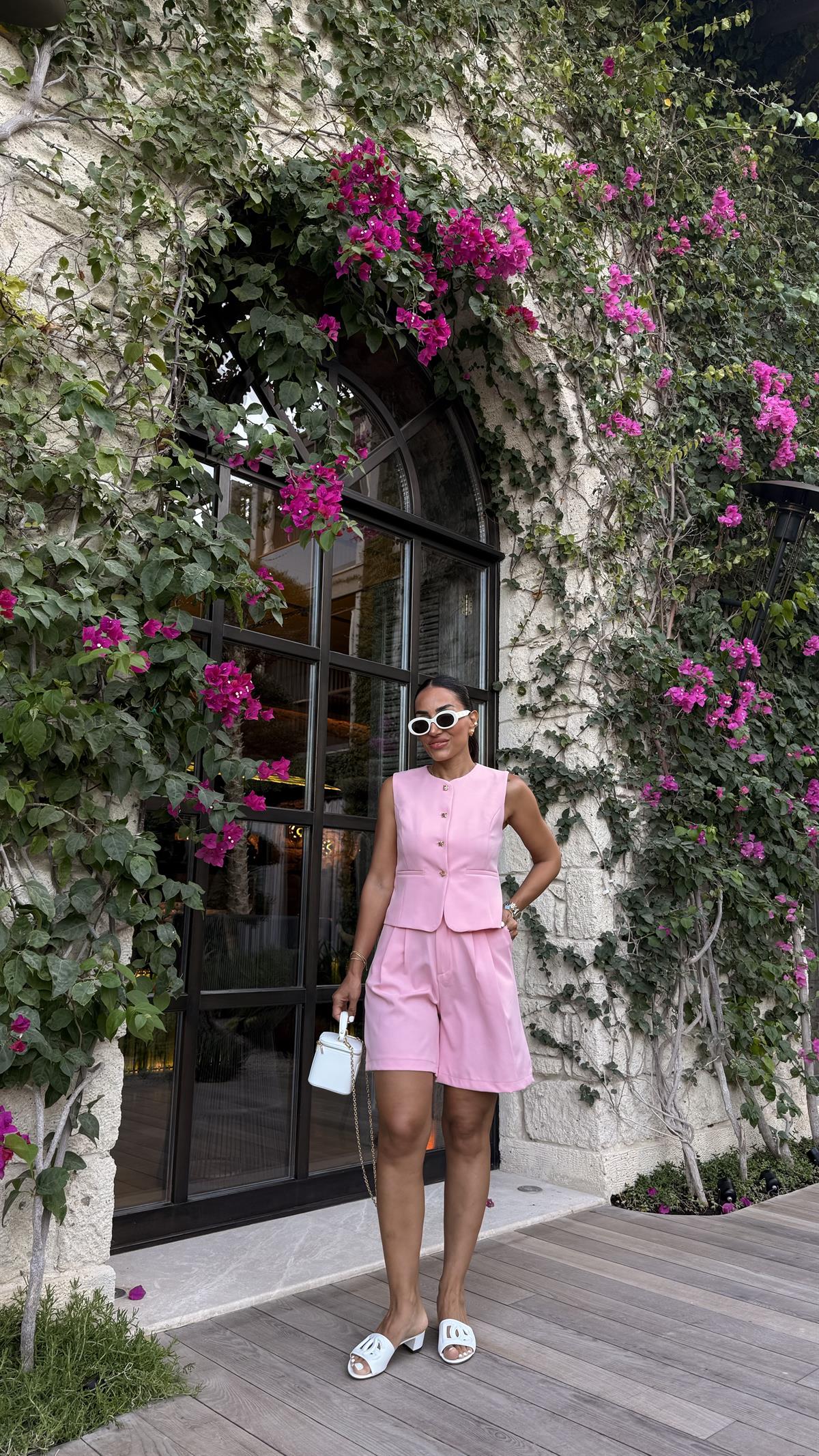 0292 Gold Düğmeli Yelek & Şort Takım PEMBE