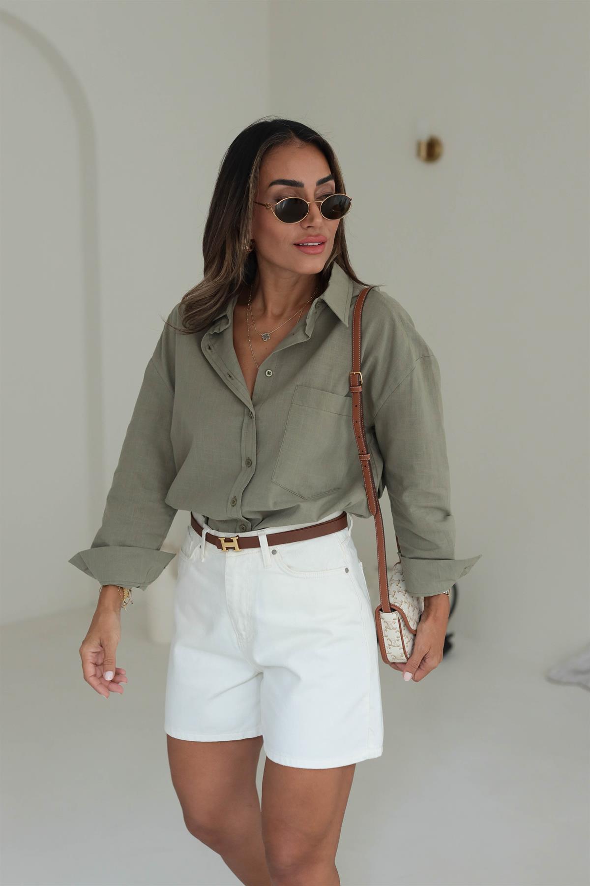 4719 Cep Detaylı Keten Gömlek