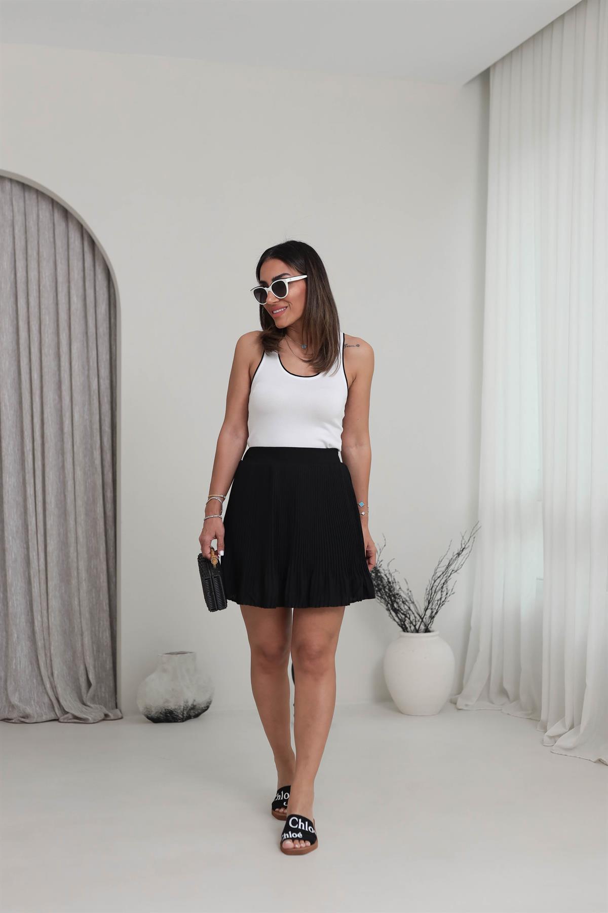 0769 Askılı Kontrast İnce Triko Bluz BEYAZ