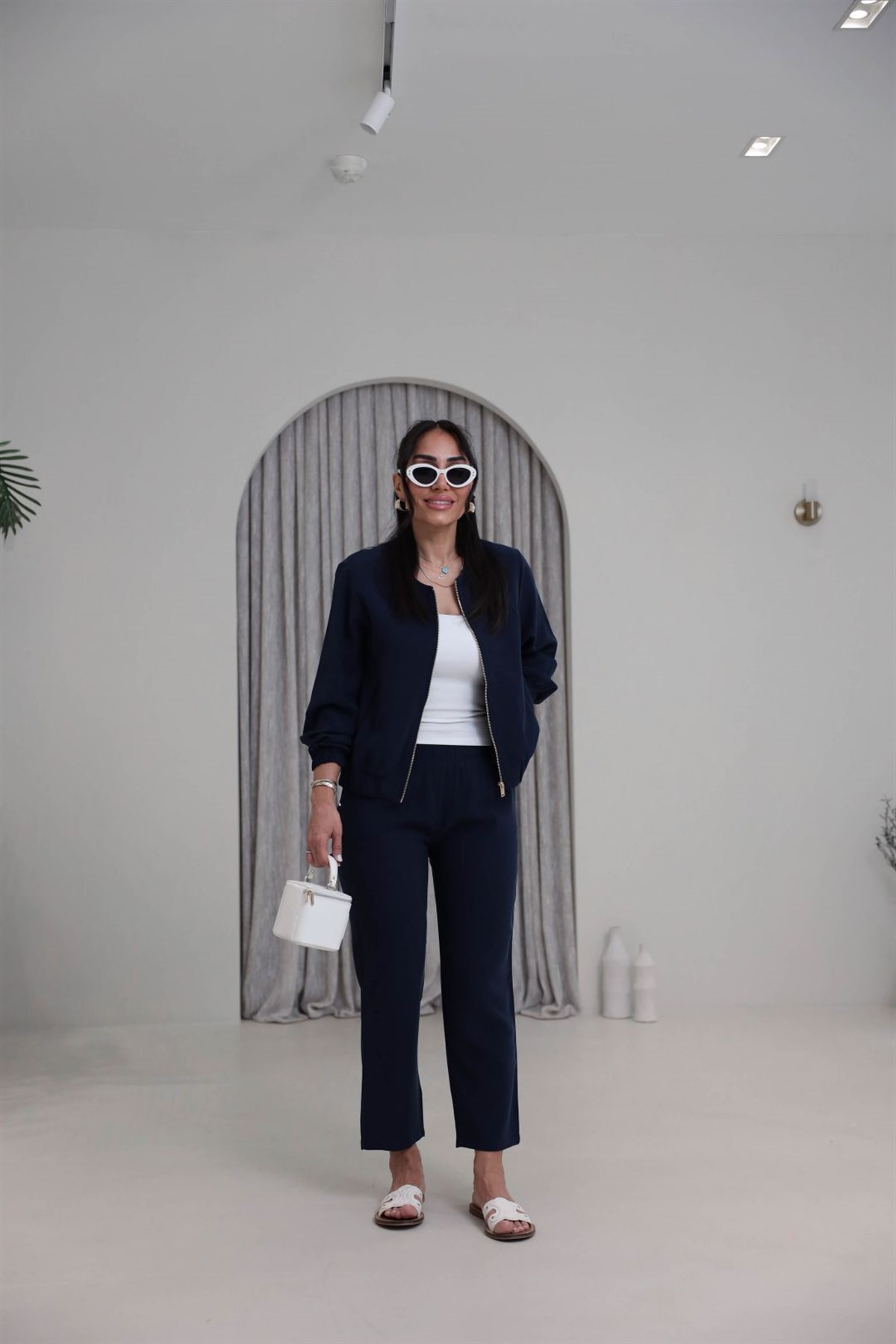 7132 Fermuarlı Tok Tencel Ceket Pantolon Takım LACİVERT